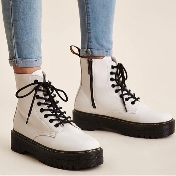 Sincerely Jules Harley White Leather Lace Up Combat Boots - Picture 1 of 10
